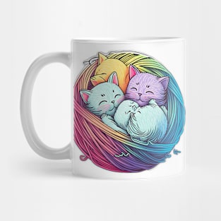 Colourful Kittens in a Ball of Yarn Mug